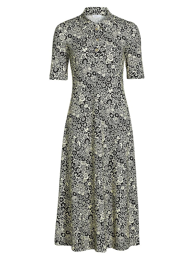 Floral Squiggle A-Line Polo Dress