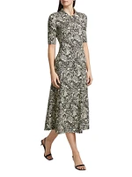 Floral Squiggle A-Line Polo Dress
