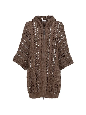 Hooded Cardigan with Shiny Zipper Pull
