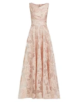 Floral Jacquard Fit & Flare Gown