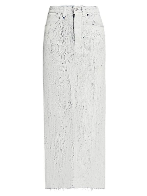 Crackled Denim Maxi Skirt