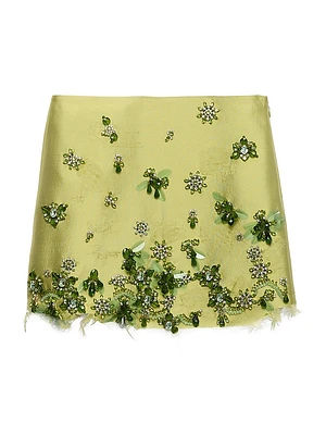 Embroidered Silk and Wool Miniskirt