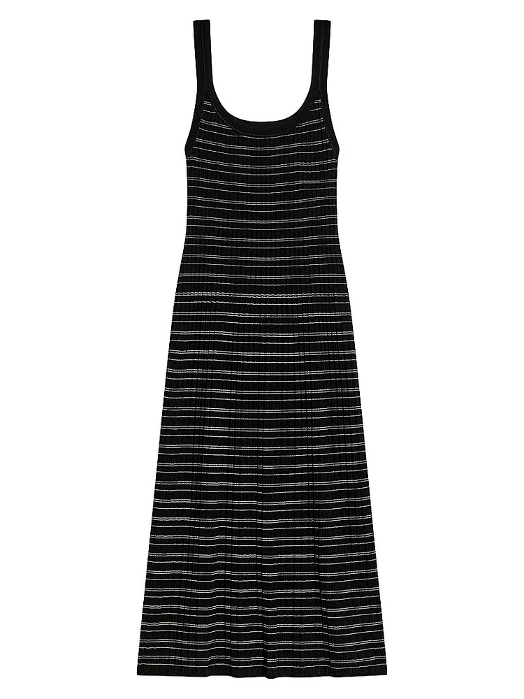 Contrast Rib-Knit Cotton-Blend Midi-Dress