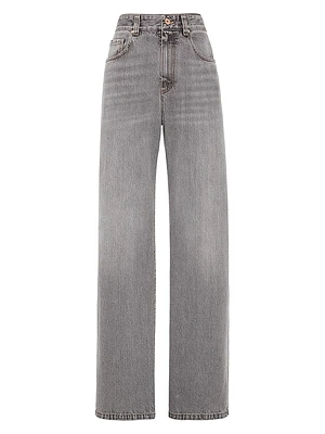Authentic Denim Contemporary Loose Trousers with Monili