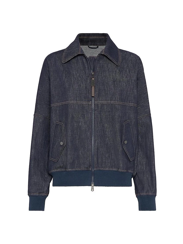 Denim Effect Twill Bomber Jacket