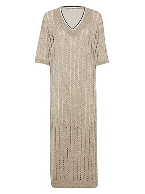 Dazzling Ribbed Net Knit Dress Linen