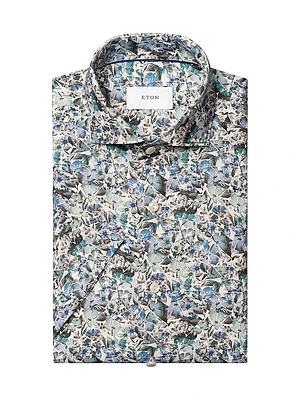 Slim-Fit Floral Linen Button-Front Shirt
