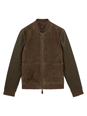 Block Leather-Suede Zip-Up Bomber Jacket