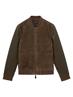 Block Leather-Suede Zip-Up Bomber Jacket