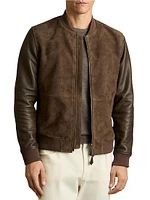 Block Leather-Suede Zip-Up Bomber Jacket