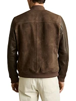 Block Leather-Suede Zip-Up Bomber Jacket