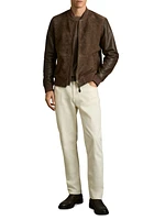 Block Leather-Suede Zip-Up Bomber Jacket