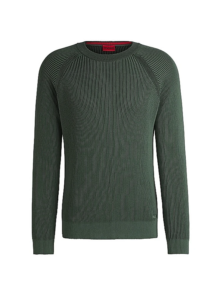 Cotton Sweater with Two-Tone Ribbing