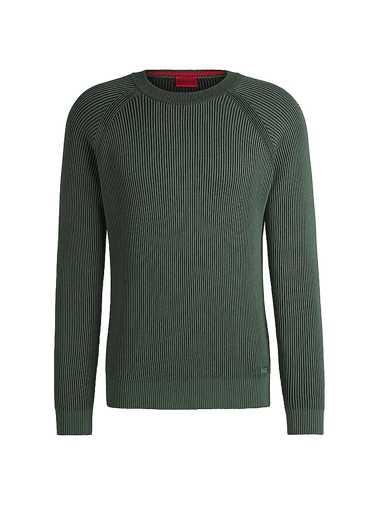 Cotton Sweater with Two-Tone Ribbing