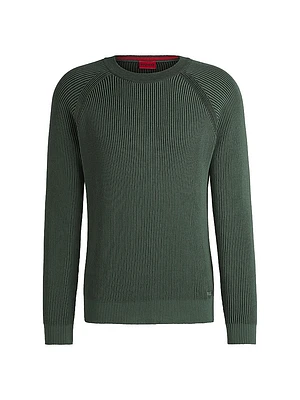 Cotton Sweater with Two-Tone Ribbing