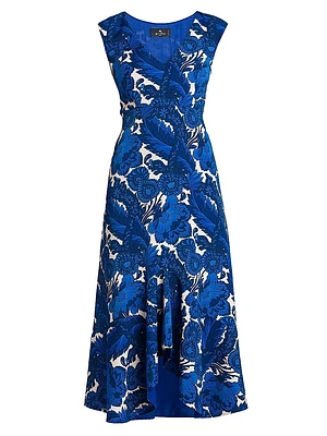 Floral Cap-Sleeve Midi-Dress