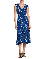 Floral Cap-Sleeve Midi-Dress