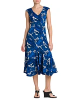 Floral Cap-Sleeve Midi-Dress