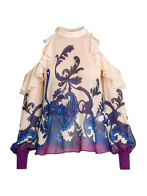 Filigree Ruffle-Trimmed Silk Top
