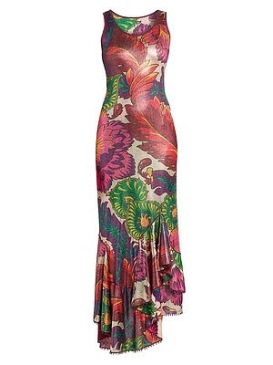 Agave Ruffled Floral Cut-Out Maxi Dress