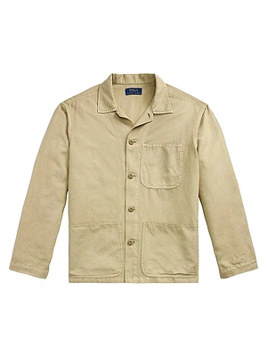 Logo-Embroidered Linen-Cotton Overshirt
