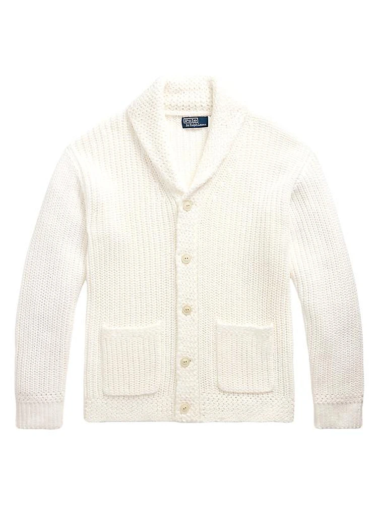 Linen-Cotton Shawl-Collar Cardigan