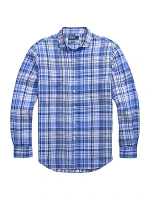 Classic-Fit Plaid Linen Shirt