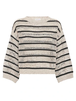 Linen Dazzling Striped Net Sweater