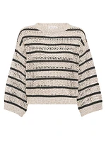 Linen Dazzling Striped Net Sweater