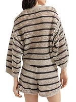 Linen Dazzling Striped Net Sweater