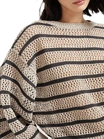 Linen Dazzling Striped Net Sweater