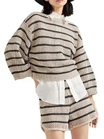 Linen Dazzling Striped Net Sweater