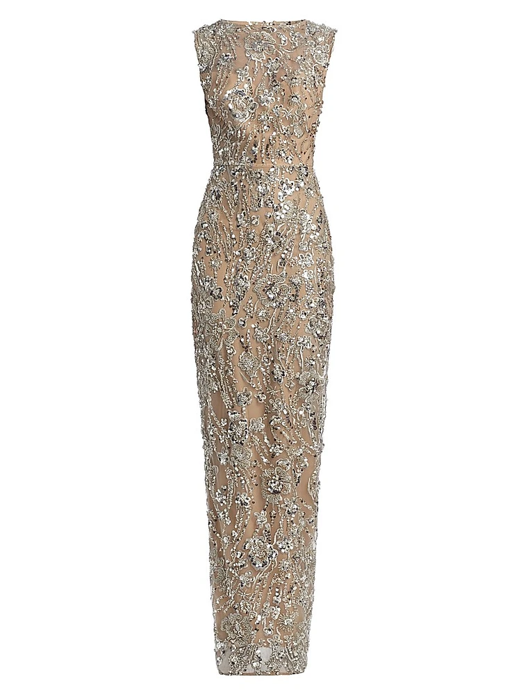 Violet Floral Sequin Gown