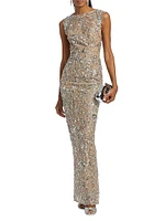 Violet Floral Sequin Gown