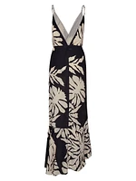 Santa Cruz Two-Piece Tropical Silk Maxi Dress & Scarf Set