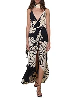 Santa Cruz Two-Piece Tropical Silk Maxi Dress & Scarf Set