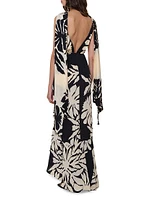 Santa Cruz Two-Piece Tropical Silk Maxi Dress & Scarf Set