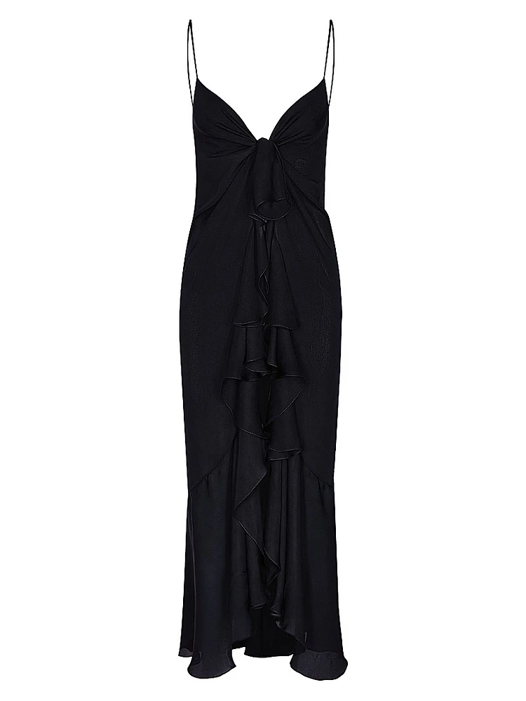 Iluminating Ruffled Silk Tie-Front Top