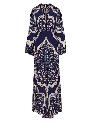 Galena Damask Silk Cape Maxi Dress