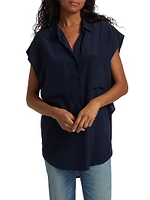 Reiki Silk Oversized Cap-Sleeve Button-Front Shirt