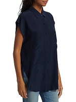 Reiki Silk Oversized Cap-Sleeve Button-Front Shirt