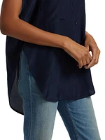 Reiki Silk Oversized Cap-Sleeve Button-Front Shirt