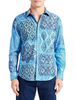 Le Embroidered Printed Button-Front Shirt