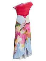 Ella Watercolor Jersey One-Shoulder Midi-Dress