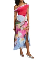 Ella Watercolor Jersey One-Shoulder Midi-Dress
