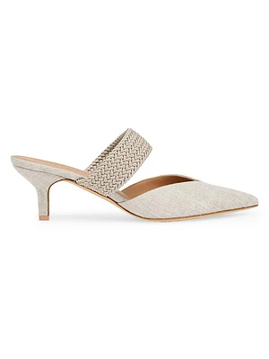 Maisie 45MM Linen Kitten Heel Mules