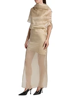 Tuxedo Silk Gathered Cocktail Dress