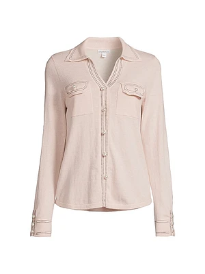 Imitation Pearl-Embellished Cotton-Cashmere Shirt