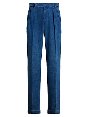 Hand-Tailored Cotton-Linen Denim Trousers