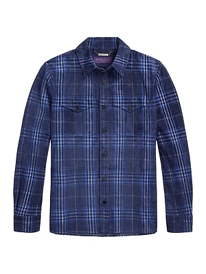Plaid-Print Suede Overshirt